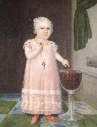 Johnson Joshua Little Girl in Pink with Goblet Filled with Strawberries:A Portrait painting